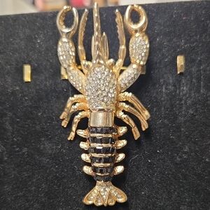 Elegant Gold and Black Lobster Brooch